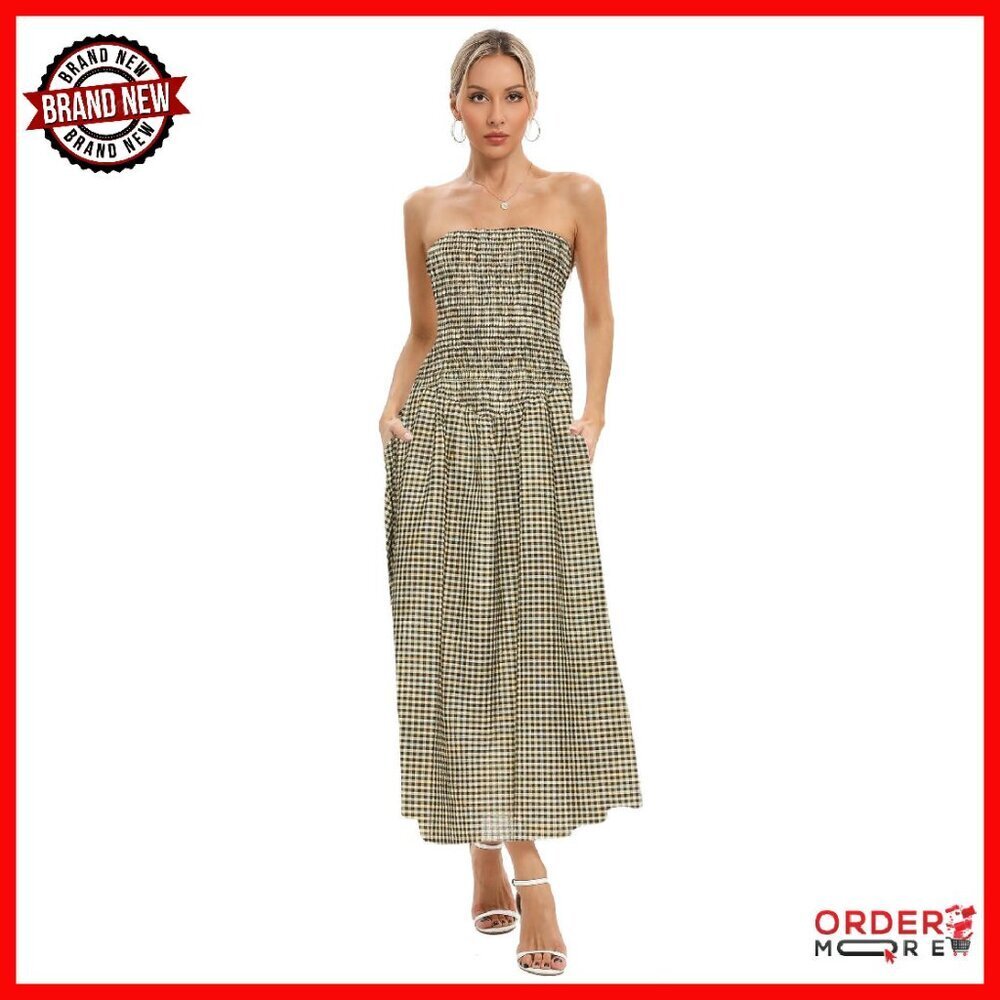 Strapless Maxi Dress with Pockets, 100% Cotton, Boho Summer Beach Dress